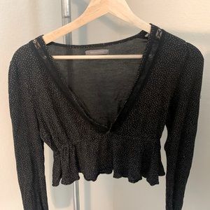 UO Black Polka Dot Long-sleeve Going Out Top